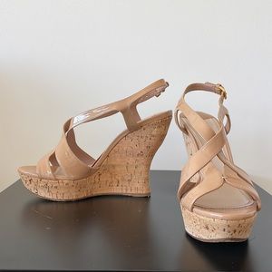 Miu Miu Nude Patent Leather Cork Wedge Sandal Size 38